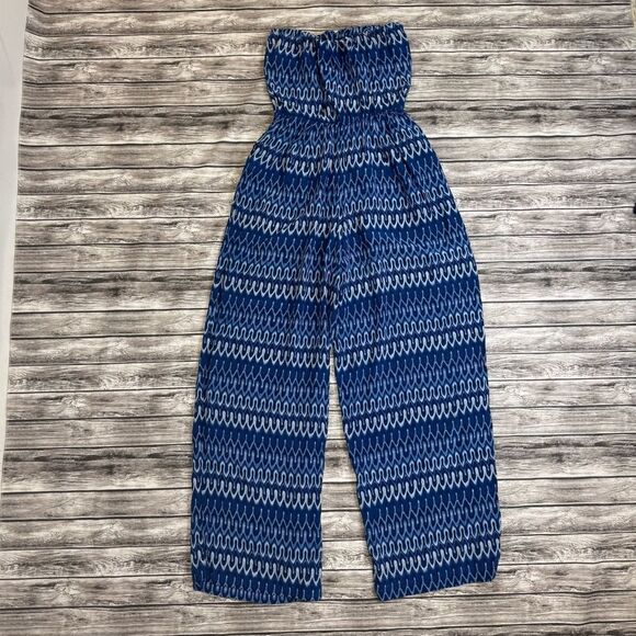 Thakoon Women's Sleeveless Silk Wide Leg Jumpsuit Romper Blue 6 Pockets Abstract - Picture 15 of 15